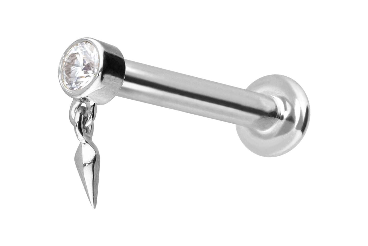 14 Karat Gold Labret Piercing mit Innengewinde MOISSANIT + SPITZE